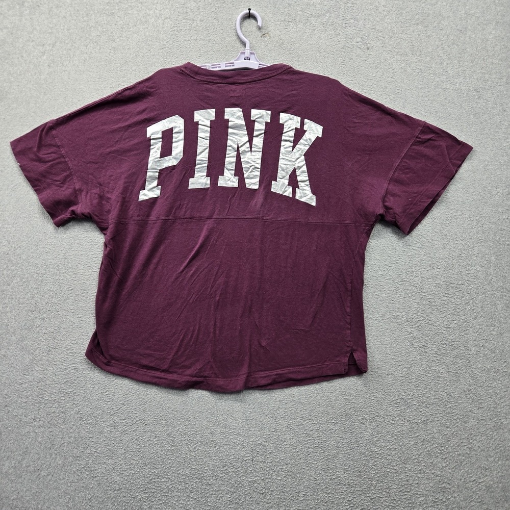PINK Victoria's Secret Women Shirt L Purple Graphic Arch Logo Pullover READ